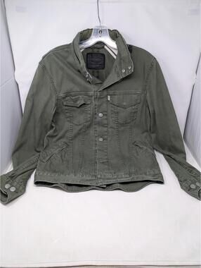 Levis Commuter Jacket Large Olive Green Canvas Military Trucker Cycling Zip Hood